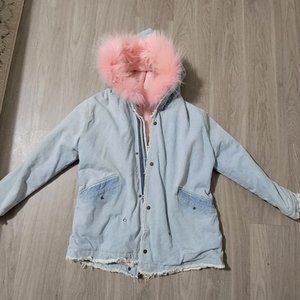 Fuzzy Trim Hooded Winter Jean Coat